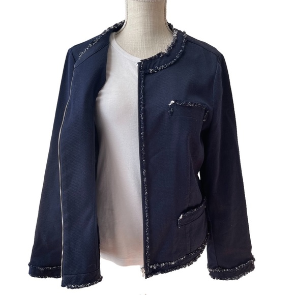 Chico's Navy Blue Moto Jacket Size: 2 (L) - Picture 3 of 9